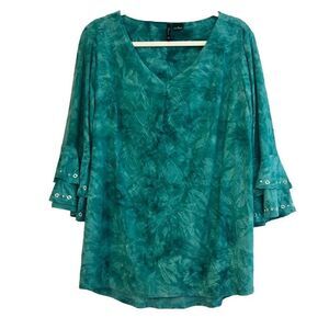 New Directions Curvy 3/4 Double Bell Sleeves Jacquard Top Size 1X